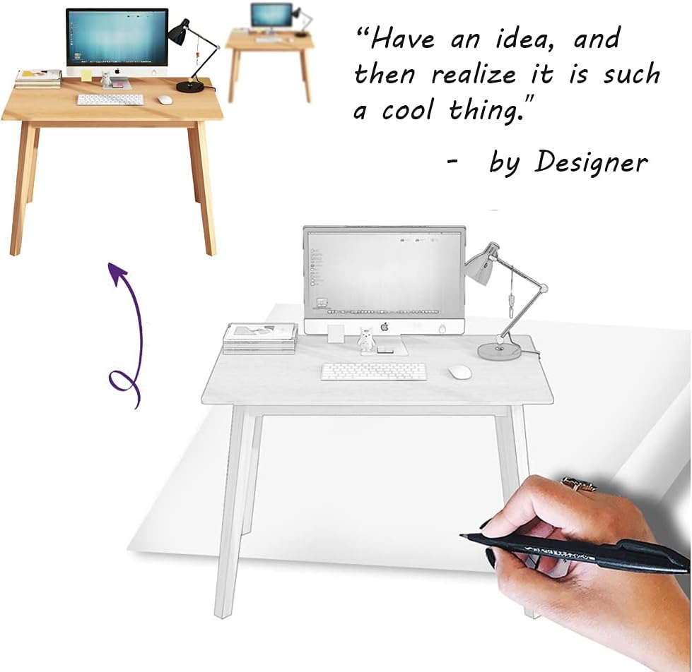 IOTXY Simple Wooden Writing Desk - Modern Minimalist Style PC Laptop Computer Workbench with Solid Wood Legs, 39" W Home Office Work Table for TV Stand Music Video Live Broadcast Workstation, Oak