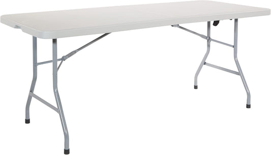 Office Star Resin Rectangle Center-Folding Portable Table for Picnics, Camping, and Tailgating, 6 Feet