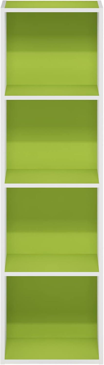 Furinno Luder Bookcase / Book / Storage, 4-Tier Cube, Green/White