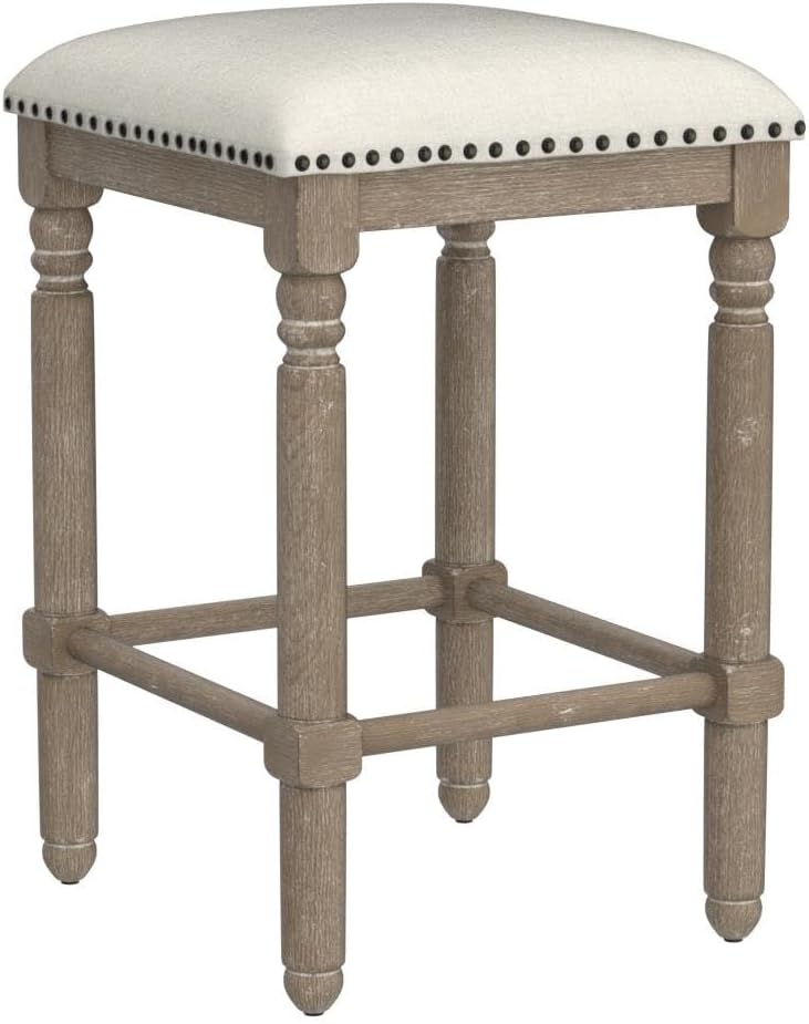 Roundhill Furniture Arnhem Wood Upholstered Swivel Counter Height Stools, Set of 2, Tan