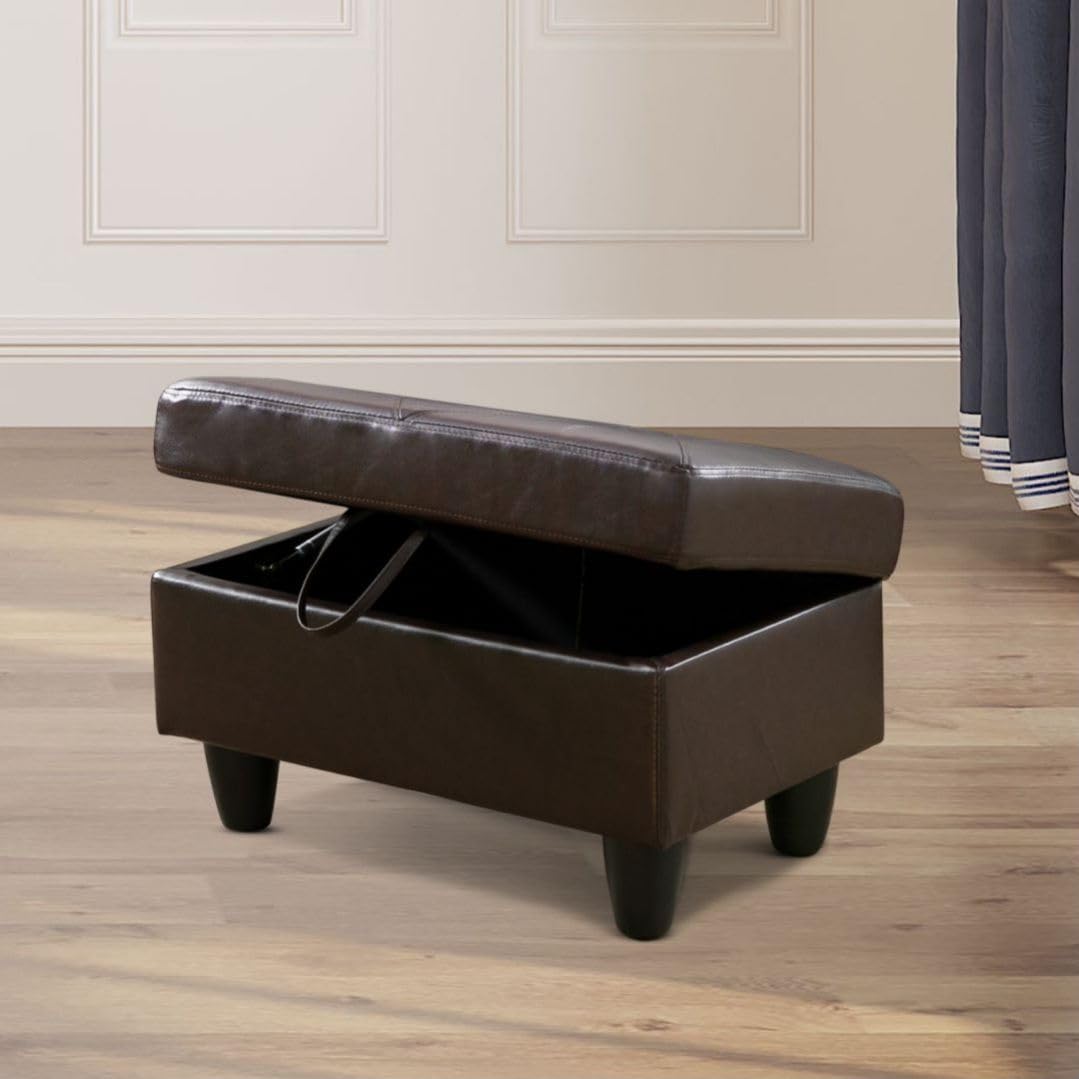 Brown L-Shaped 3-Piece Faux Leather Sofa with Storage Ottoman Set, Sectional Couch Sofa Set for Living Room, Office, Small Space