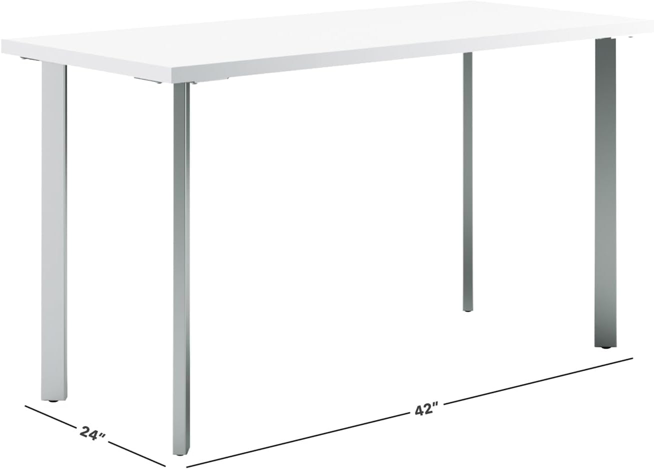 HON Coze Home Office Desks, Sturdy Table Computer Desk, 42", White Top, Silver Base