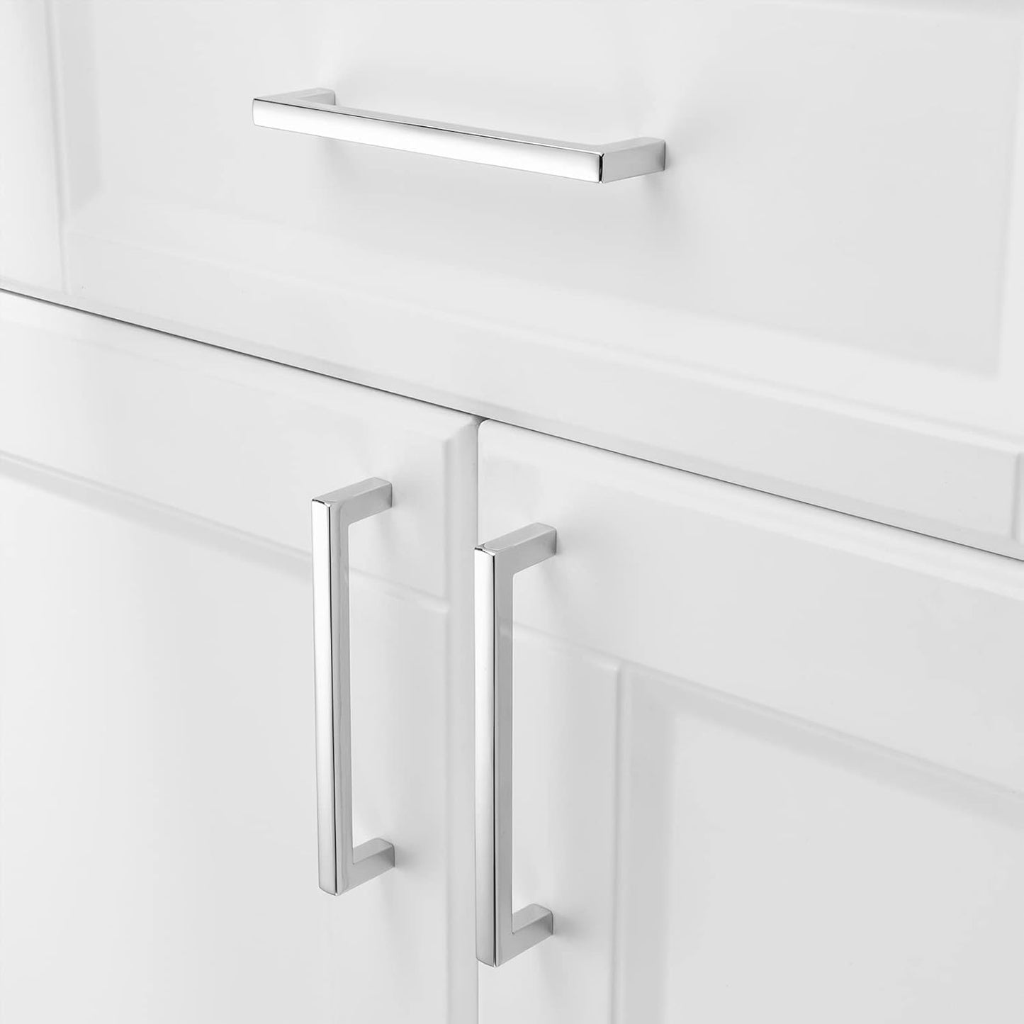 KOOFIZO 30-Pack Solid Square Bar Cabinet Handle - Chrome Furniture Pull, 5 Inch/128mm Screwhole Distance for Kitchen Cupboard Door, Bedroom Dresser Drawer, Bathroom Wardrobe Hardware
