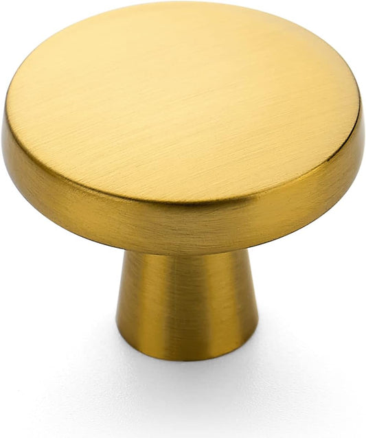Ravinte 5 Pack Drawer Pulls 1-1/4 Inch Brushed Brass Kitchen Cabinet Knobs Solid Round Gold Dresser Handles for Simple Cupboard Hardware