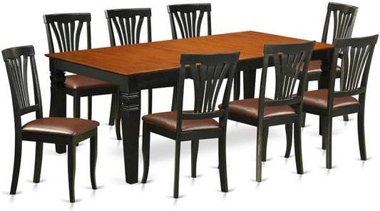 East West Furniture LGAV9-BCH-LC 9 Piece Dining Room Table Set Includes a Rectangle Kitchen Table with Butterfly Leaf and 8 Faux Leather Upholstered Dining Chairs, 42x84 Inch, Black & Cherry
