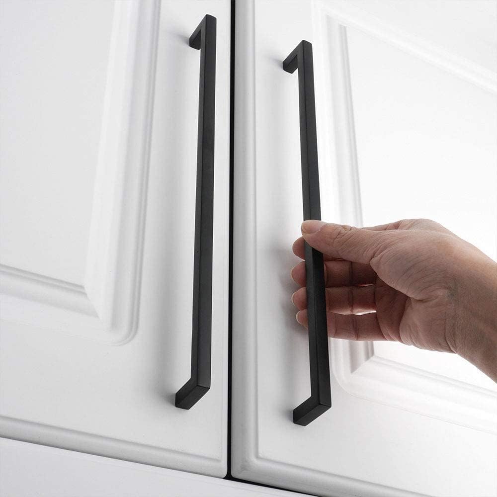 KOOFIZO Solid Square Bar Cabinet Handle - Black Furniture Pull, 10 Inch/256mm Screwhole Distance, Pack of 5 for Kitchen Cupboard Door, Bedroom Dresser Drawer, Bathroom Wardrobe Hardware
