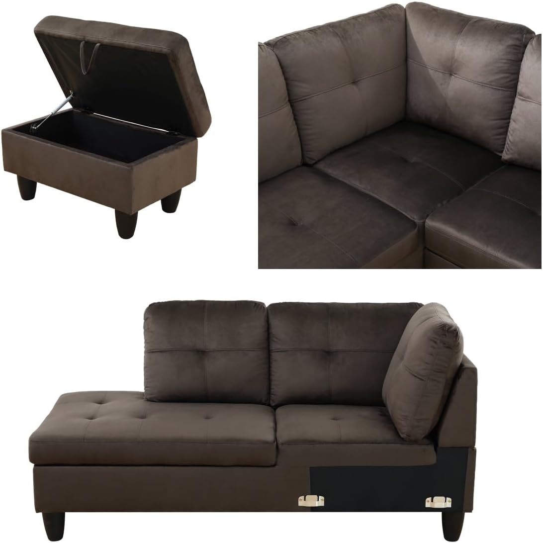 Convertible Sectional Couch, Large L Shaped Couch with Storage, Modern Modular 5-Seat Sectional Sofa with Ottomans for Living Room and Office, Dark Brown