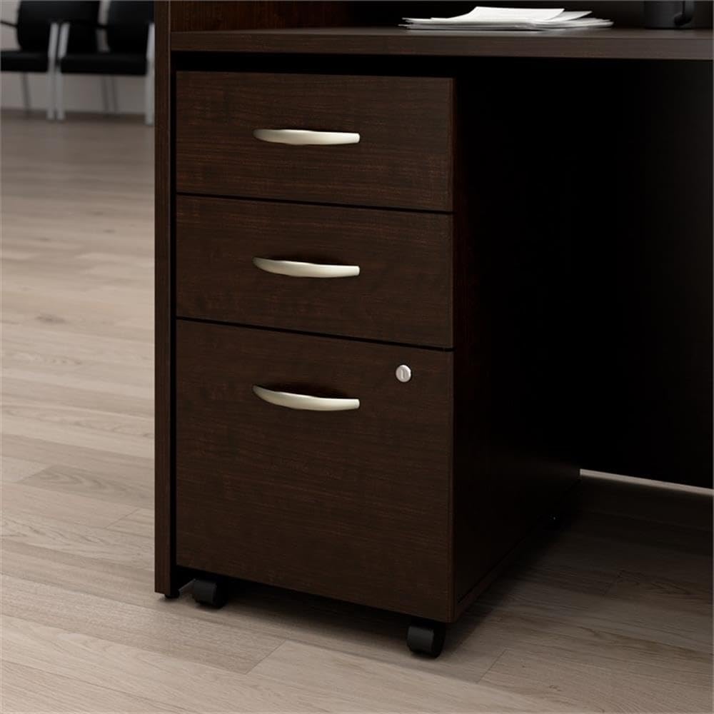 Bush Business Furniture Arrive 3 Drawer Mobile File Cabinet - Assembled in Mocha Cherry, Rolling Document Storage for Reception Area or Professional Office