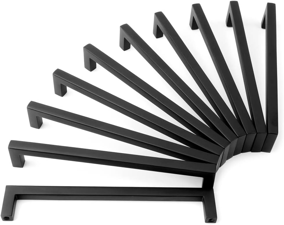 KOOFIZO Solid Square Bar Cabinet Handle - Black Furniture Pull, 6.3 Inch/160mm Screwhole Distance, 10-Pack for Kitchen Cupboard Door, Bedroom Dresser Drawer, Bathroom Wardrobe Hardware