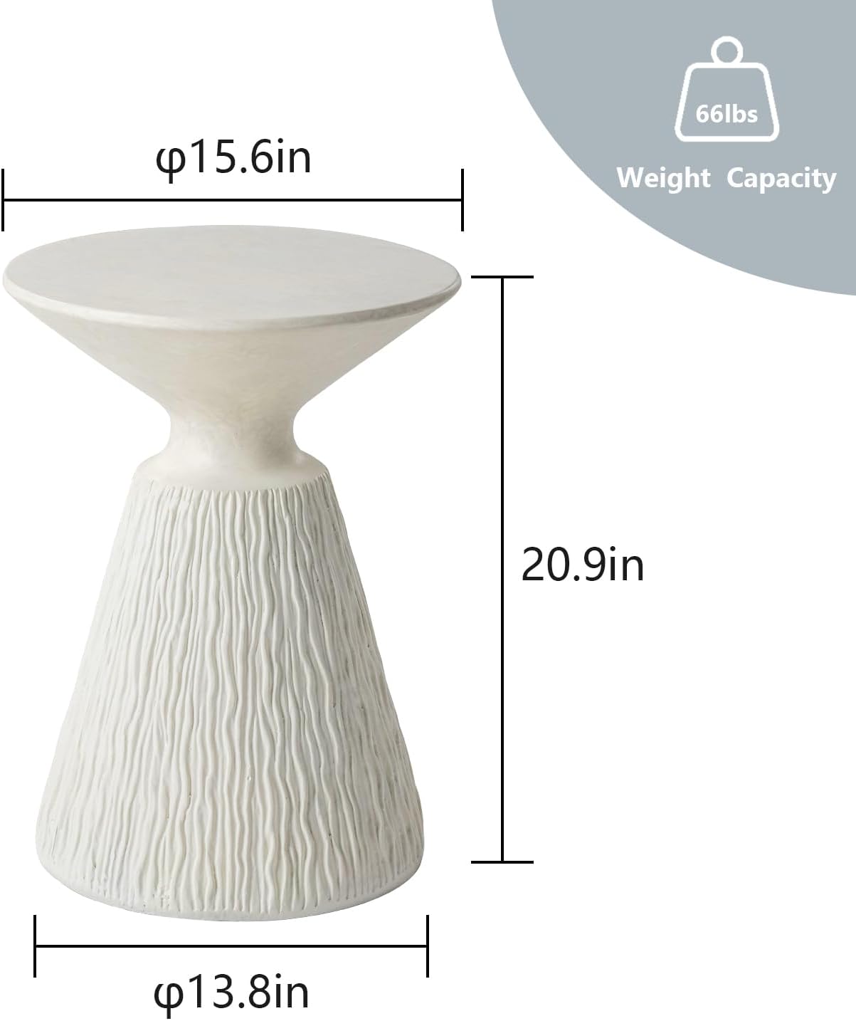 COSIEST Outdoor Side Table, Mushroom Shaped MgO Accent Table, Lightweight Patio End Table with Rotund Base, Round Top Plant Stand for Garden and Deck, White