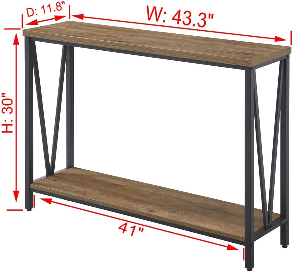 FOLUBAN Rustic Sofa Console Table, 2-Tier Industrial Entryway Hallway Table for Living Room, Oak