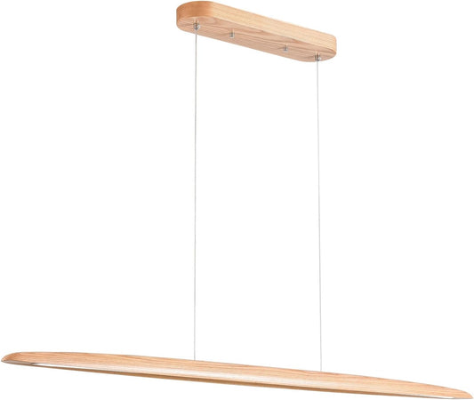 71" 40W Wood LED Linear Pendant Light Fixture Led Dining Room Light Dimmable Hanging Light Fixture for Dining Room Kitchen Island Pool Table Lights Natural Ash