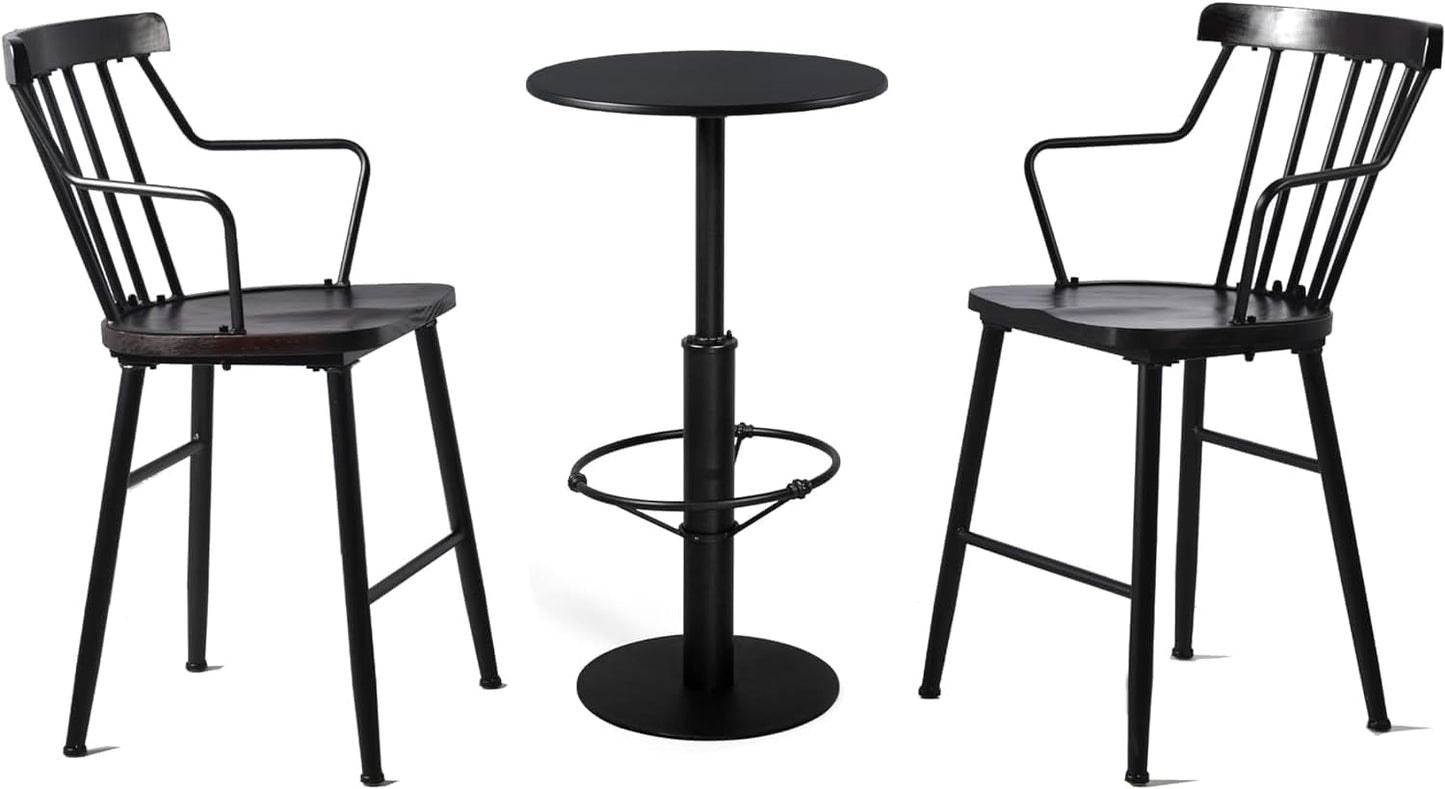 Diwhy Industrial Pub Table 23.6" Iron Round Desktop 37.4" Height Cast Iron Bar Table Black