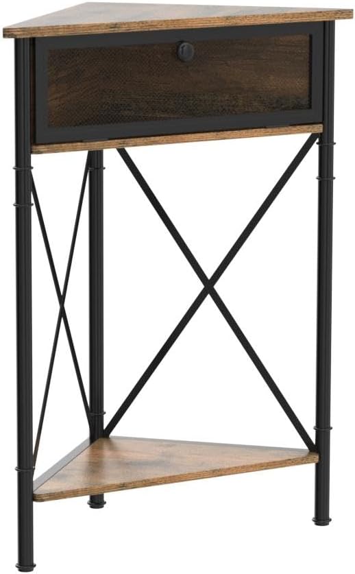 VECELO Cabinet/Table, 3-Tier Display Shelves with Protection Door, Metal Frame Storage Shelf Organizer for Small Space, Living Room, Kitchen, Bathroom, Set of 1, Grey+Black