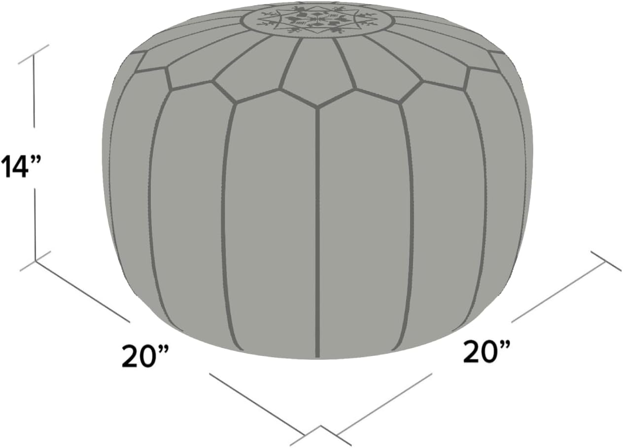 Stuffed Round Design Moroccan Leather Pouf Ottoman, Handmade, Pre-Filled, 100% Genuine Leather, 13” Height x 20” Diameter, Footstool & Living Room Décor (Brown)