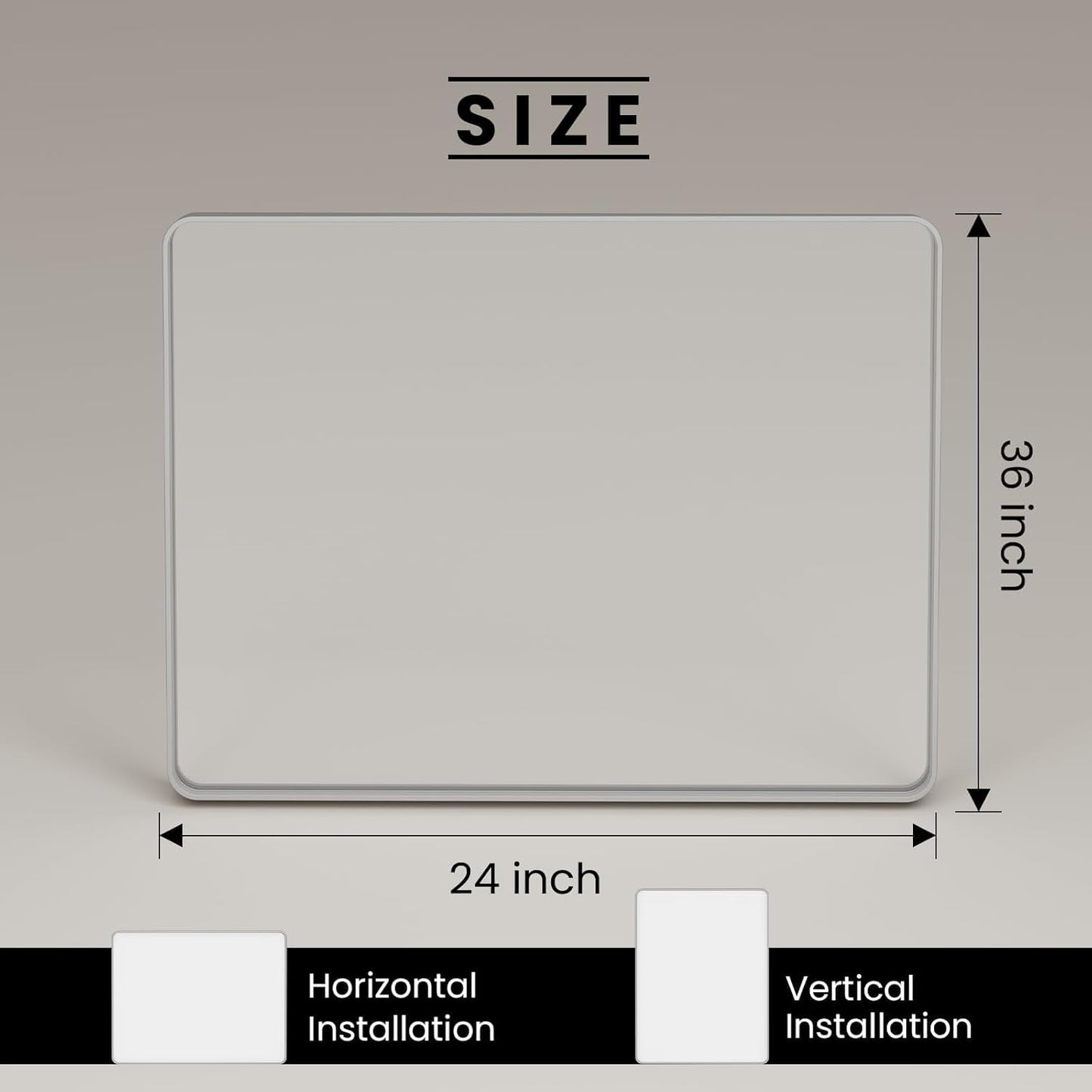 24x36 Inch Brushed Nickel Bathroom Mirror, Brushed Silver Metal Frame Mirror Wall Mounted, Rounded Rectangle Bathroom Vanity Mirror, Tempered Glass, Anti-Rust, Horizontal/Vertical
