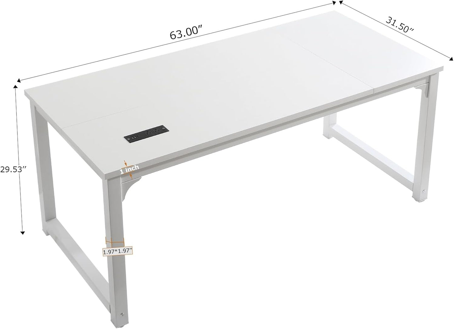 Large Computer Desk - 63 Inch Home Office Desks Study Student Writing Table Gaming Desk Wood Modern Simple Table with USB Ports, White