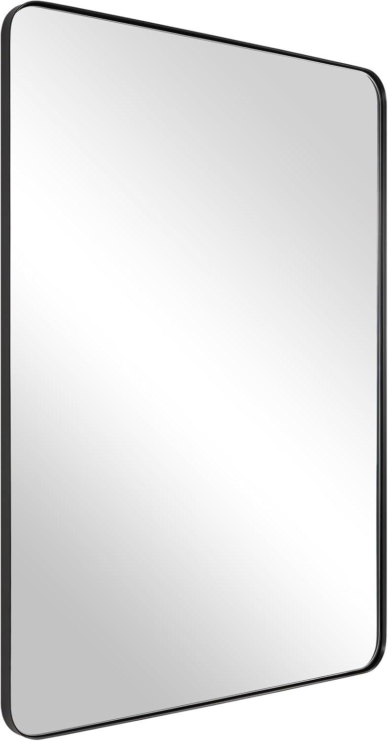 ANDY STAR Wall Mirror for Bathroom, Mirror for Wall with Black Metal Frame 22" X 30", Decorative Wall Mirrors for Living Room,Bedroom, Glass Panel Rounded Corner Hangs Horizontal Or Vertical
