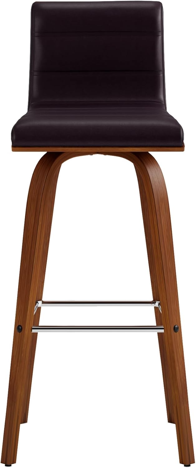Vienna 30" Swivel Bar Stool in Walnut Wood Finish with Brown Faux Leather - Set of 3