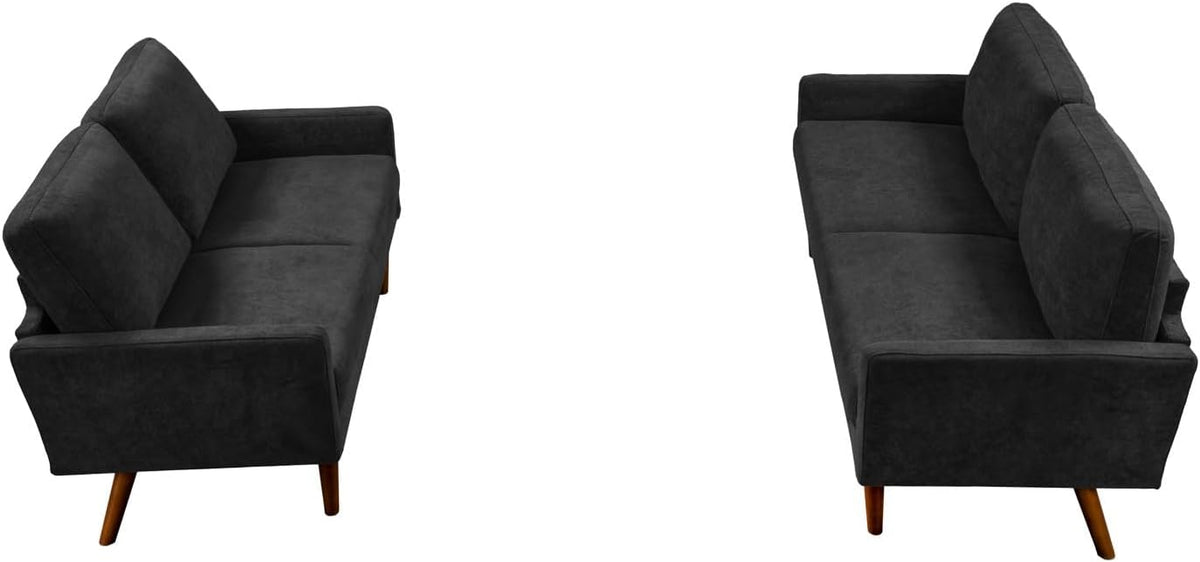 Kent 2 Piece Velvet Sofa and Loveseat Set, European Style with Modern & Vintage Flair, Upholstered 5 Seater Couch, Chic Living Room Furniture Seating for Home, Apartment or Office, Black
