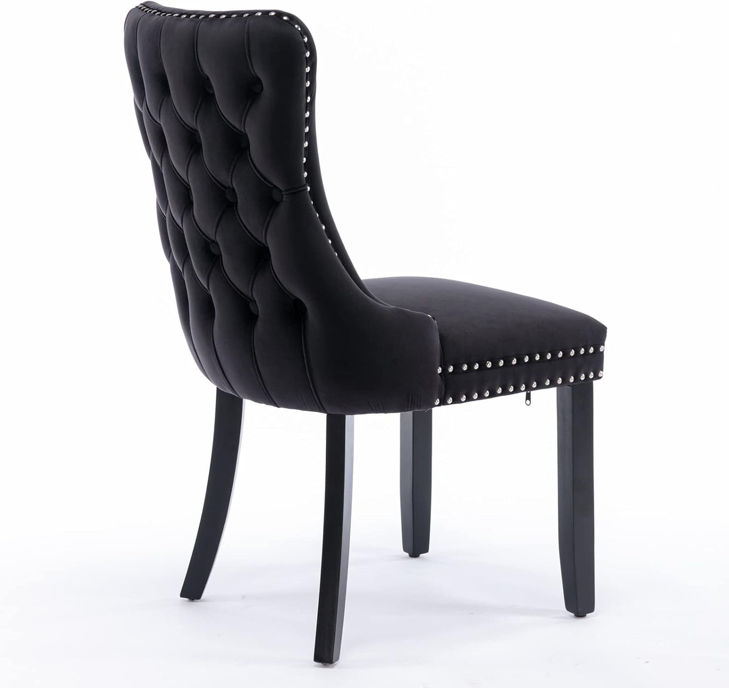 Acosure Set of 2 Velvet Upholstered Wing-Back Dining Chair with Backstitching Nailhead Trim,Exquisite Furniture Stoo W/Wood Legs,for Kitchen,Sitting Room,Black