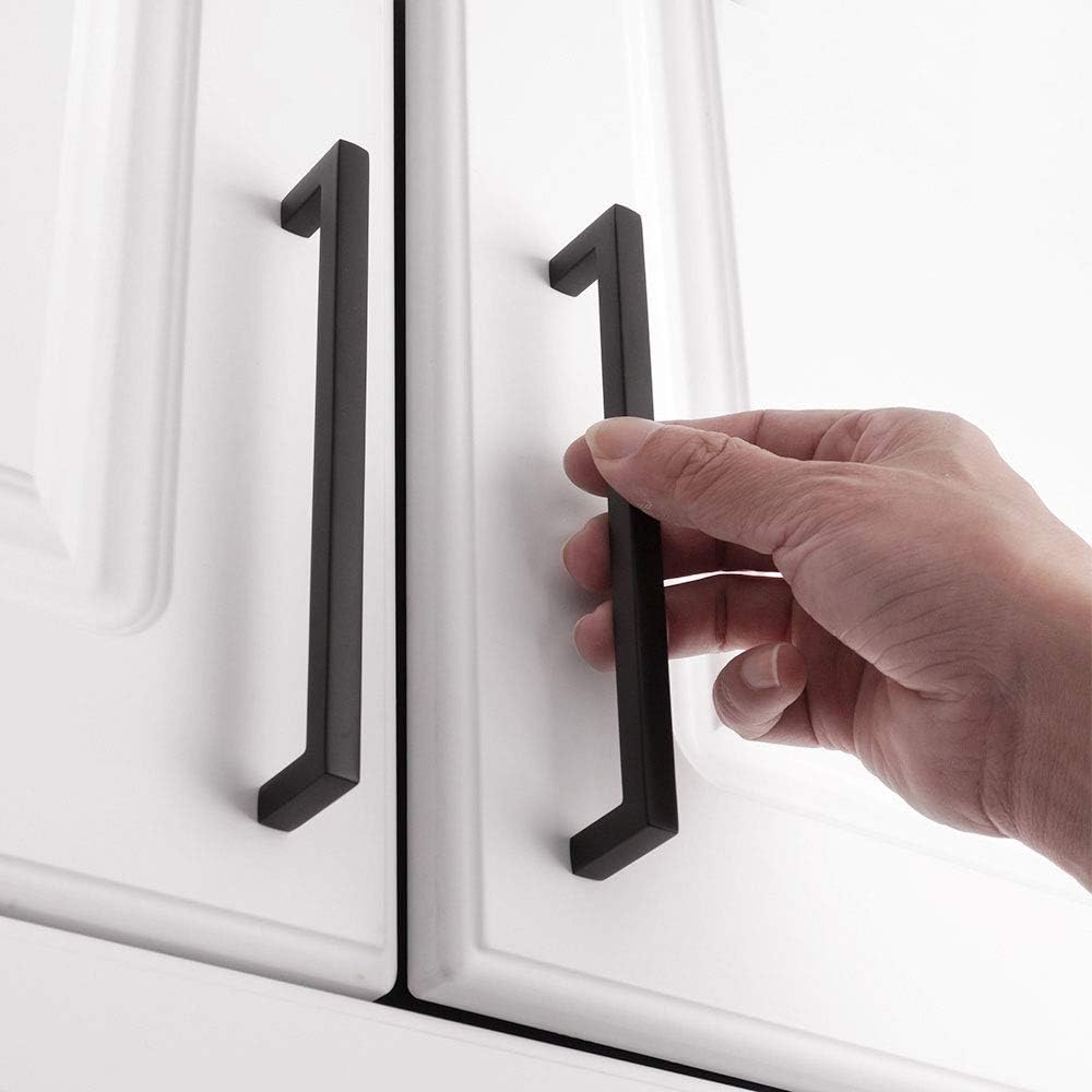 KOOFIZO Solid Square Bar Cabinet Handle - Black Furniture Pull, 6.3 Inch/160mm Screwhole Distance, 10-Pack for Kitchen Cupboard Door, Bedroom Dresser Drawer, Bathroom Wardrobe Hardware