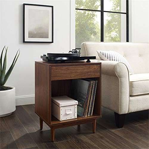 Crosley Furniture Liam Mid-Century Record Storage Console Cabinet, Large, Walnut & CF1117-WA Liam Mid-Century Record Storage End Table, Walnut
