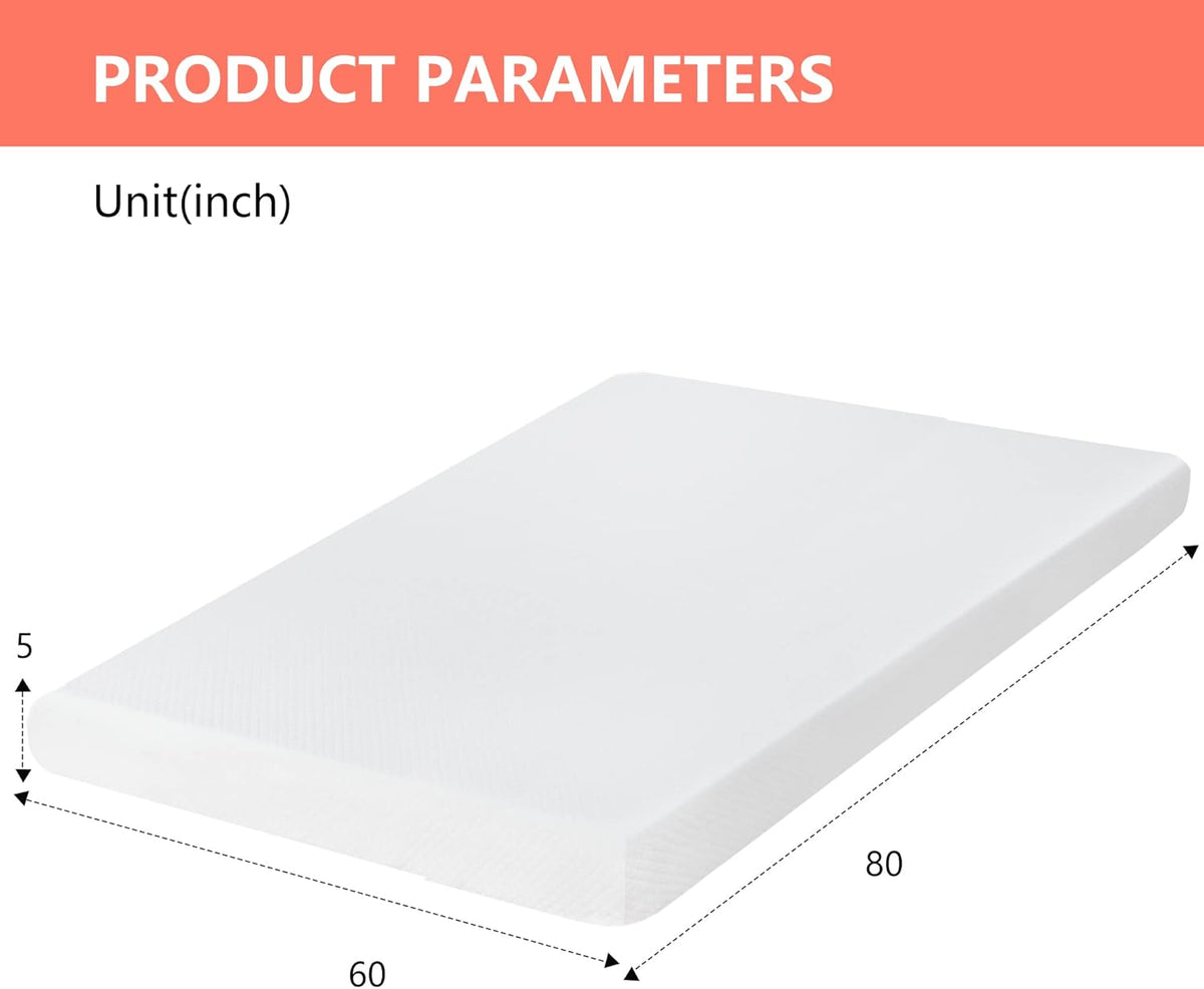 FDW | 5 Inch Queen Mattress | Medium Firm | Gel Memory Foam Mattress | White | Bed in a Box, CertiPUR-US Certified | Pressure Relief, Cooling Ventilated Foam | Washable Removable Cover