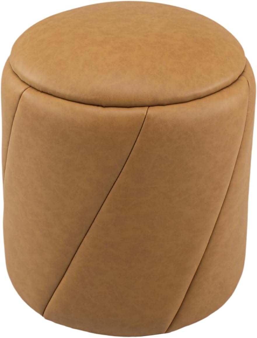 Get Set Style Modern Round Ottoman with Soft Padded Seat, Multifunctional Vanity Chairs for Makeup, Upholstered Footrest Stool Ottoman Foot Stool for Living Room, Bedroom