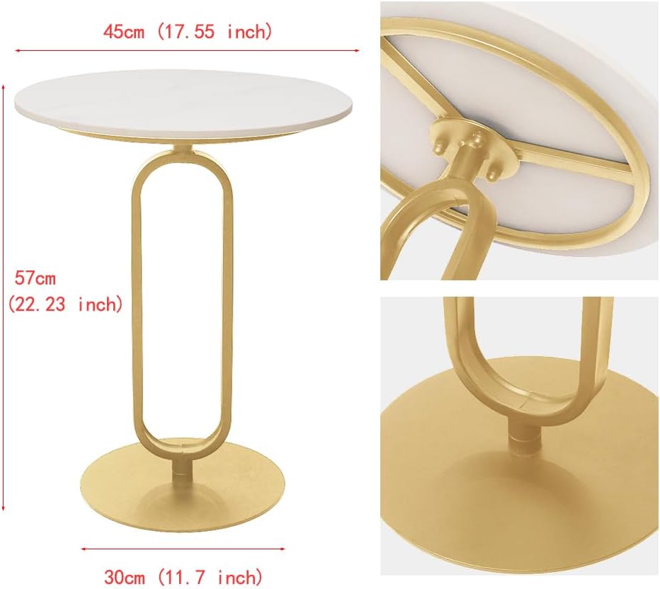 Side Table with Marble Top Metal Pub Bar Round Table Modern Sofa Side End Table Coffee Tray Side Desk for Couch Living Room Bedroom Gold