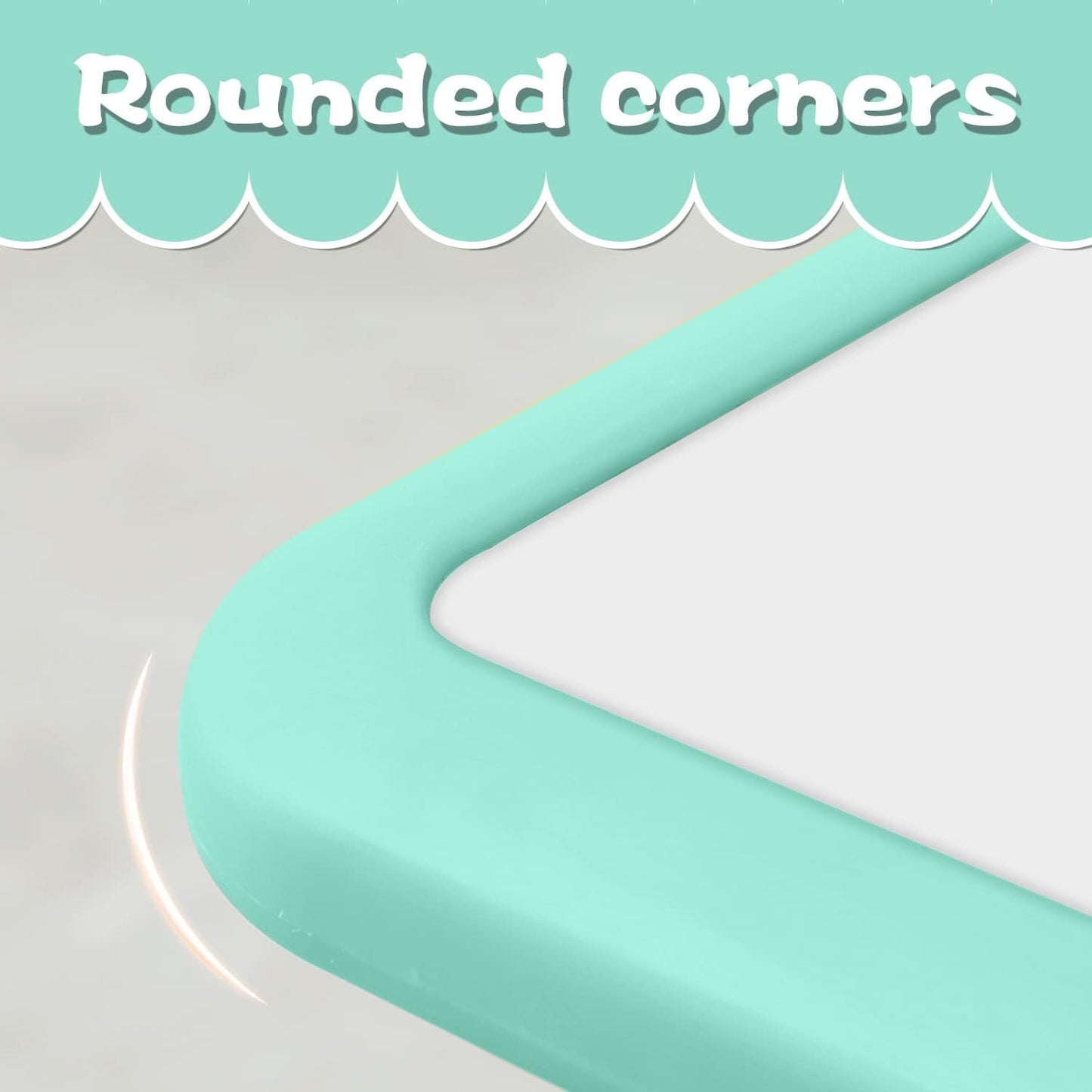 Children's Table and Chair Set Suitable for Boys and Girls Age 2-12 Height Adjustable Table top Can be Painted with 6 Seats Suitable for Family Learning Daily use (Mint Green)