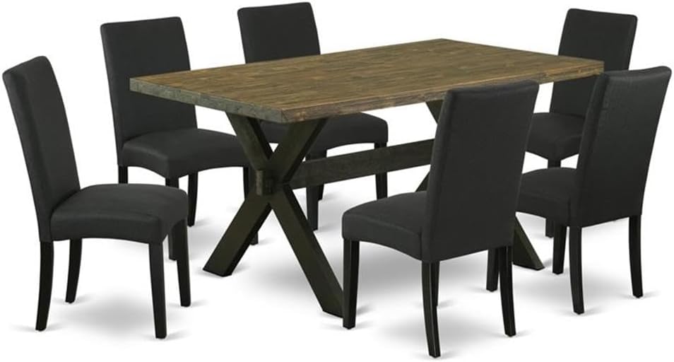 East West Furniture X676DR124-7 7 Piece Dining Set Consist of a Rectangle Dining Room Table with X-Legs and 6 Black Color Linen Fabric Upholstered Chairs, 36x60 Inch, Multi-Color