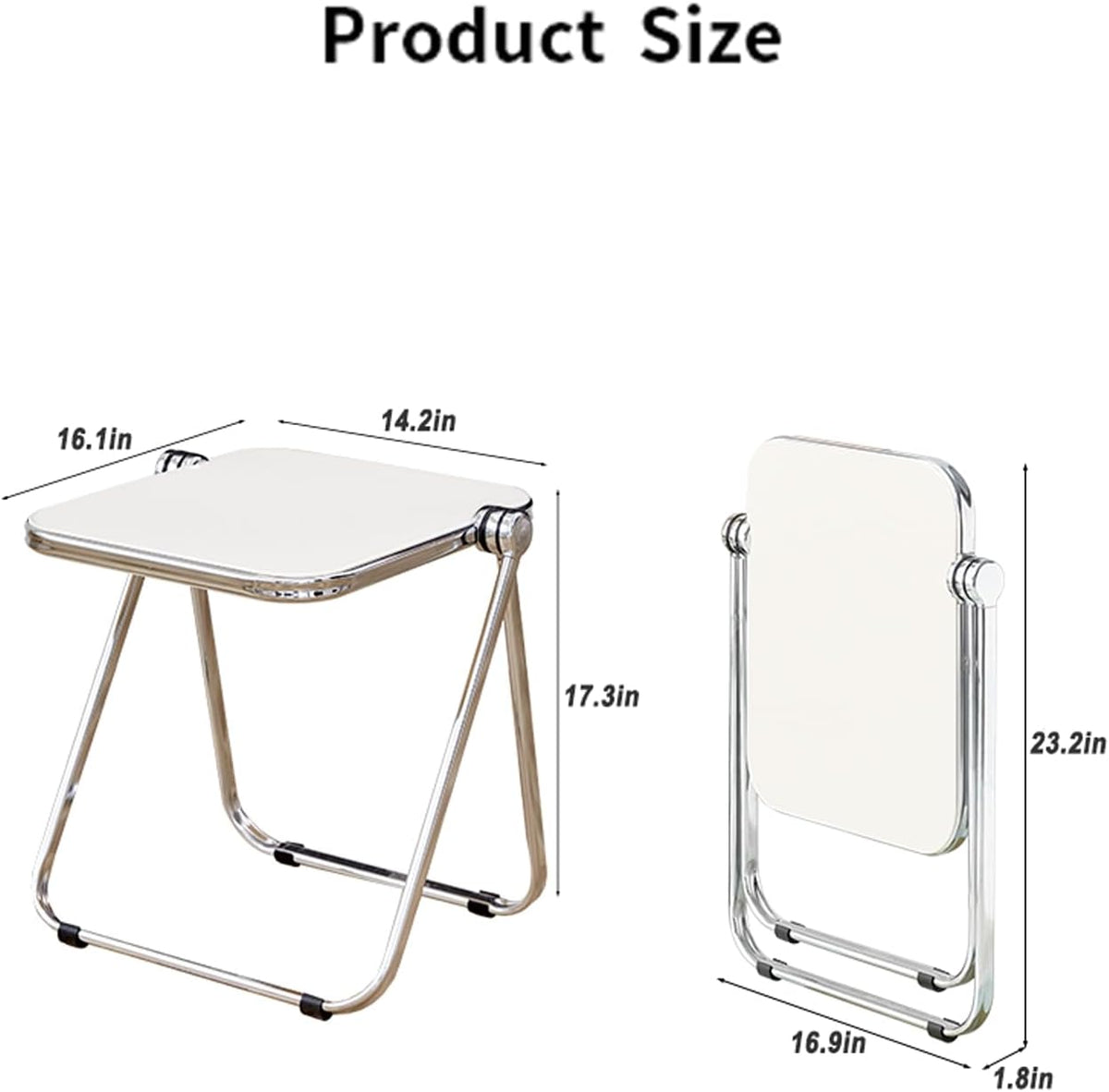 16.2" × 14.1" Acrylic Folding Table, Small Lightweight End Table for Living Room, Bedroom and Small Room, Sturdy Metal Frame with No Assembly Required, Space-Saving Storage Design (Grey)