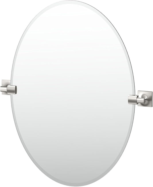 Gatco 5599 Waterline Frameless Oval Mirror, 26.5 Inch, Satin Nickel