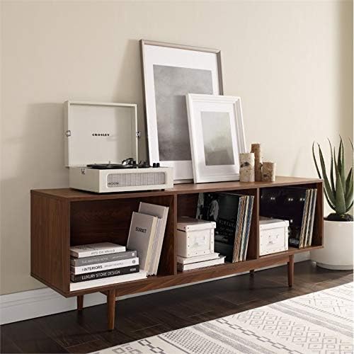 Crosley Furniture Liam Mid-Century Record Storage Console Cabinet, Large, Walnut & CF1117-WA Liam Mid-Century Record Storage End Table, Walnut