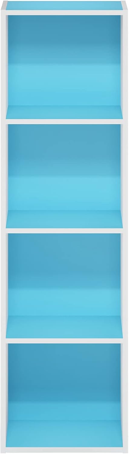 Furinno Luder Bookcase / Book / Storage, 4-Tier Cube, Light Blue/White