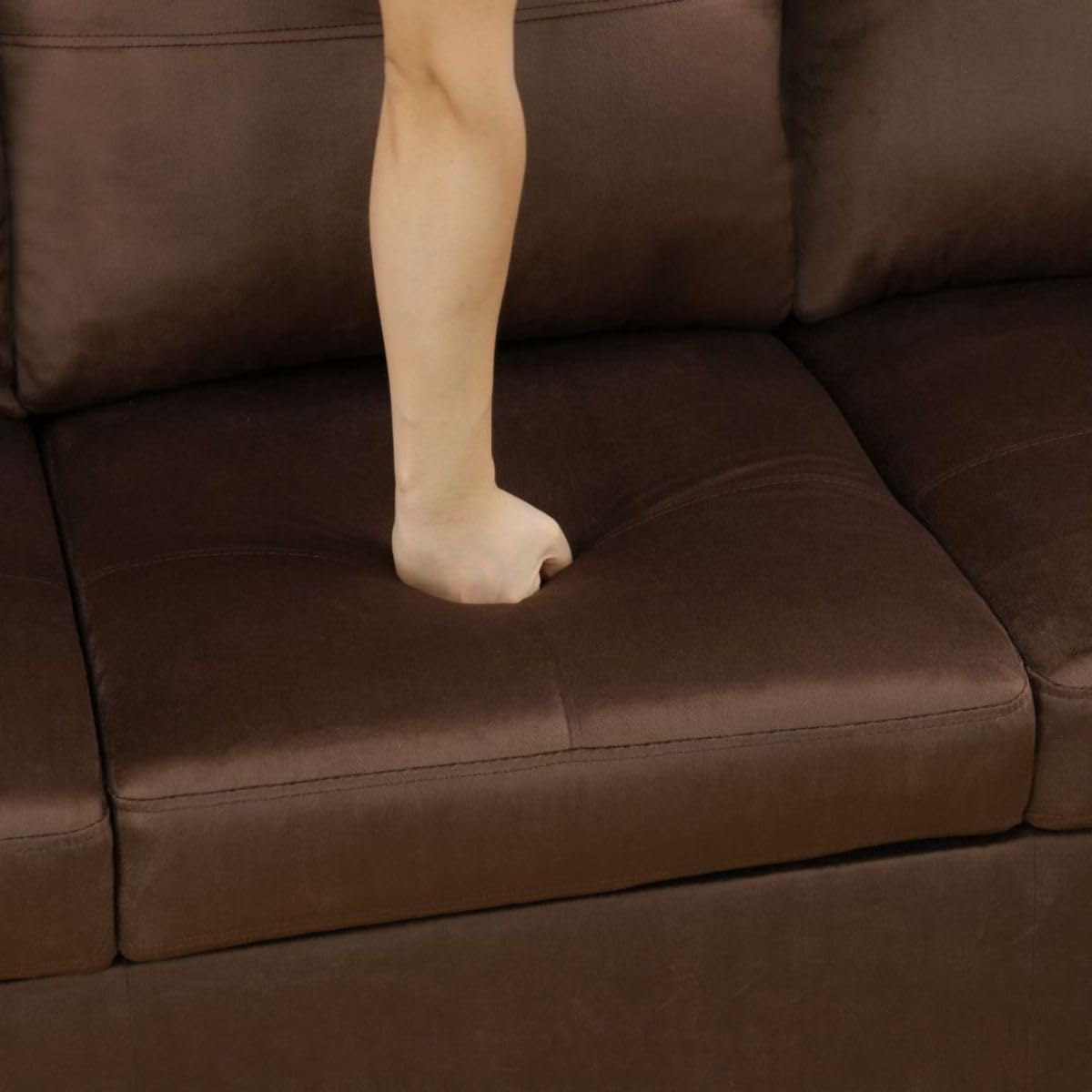 Chocolate L-Shaped 3-Piece Flannel Sofa with Storage Ottoman Set, Sectional Couch Sofa Set for Living Room, Office, Small Space