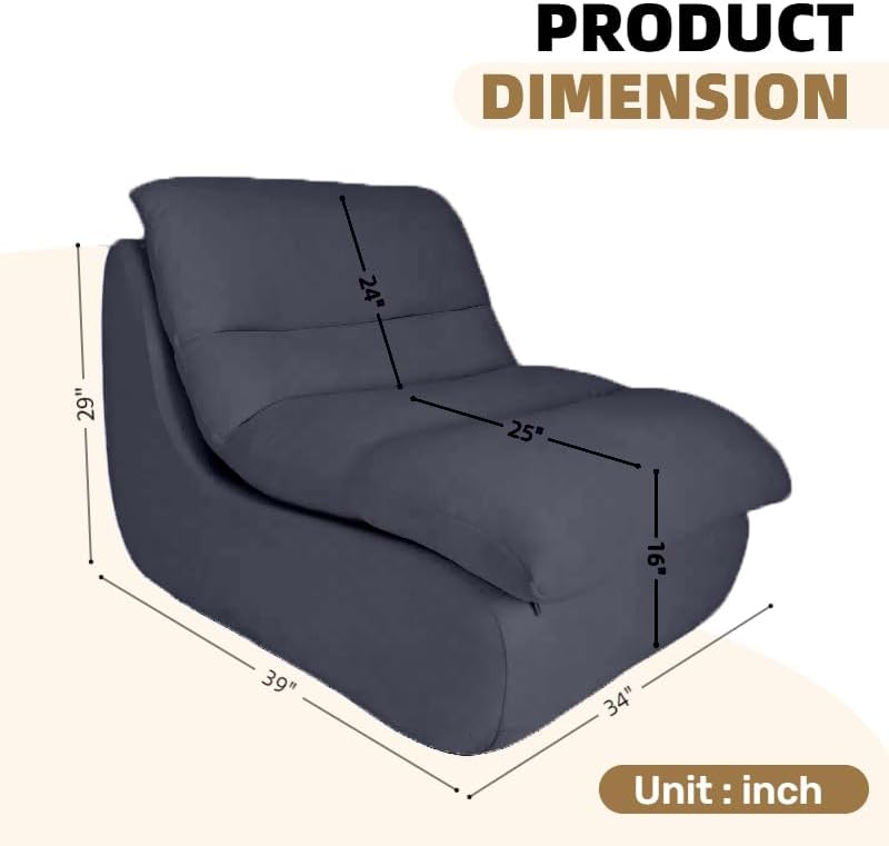 Bean Bag Chair - Memory Foam Bean Bag Chair for Adults, Comfy High-Resilience Single Sofa, Small Space Floor Chair, Chaise Lounge for Living Room, Bedroom (Dark Blue, Cushions)