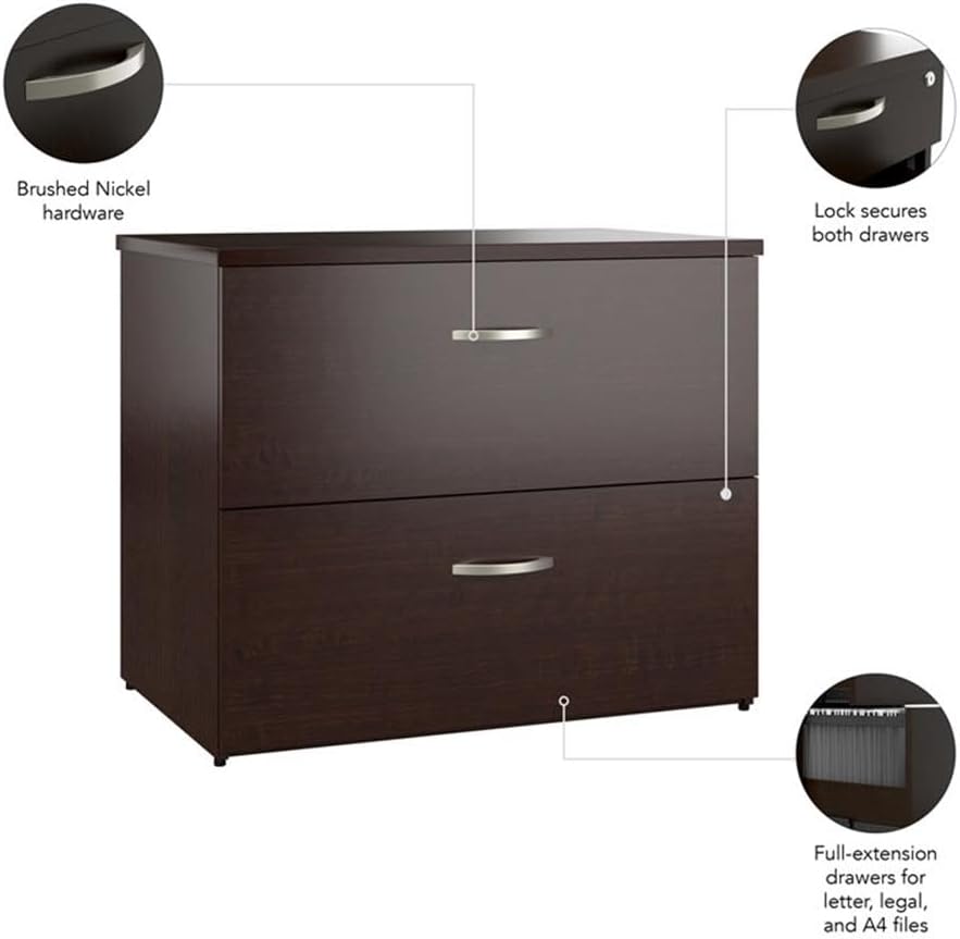 Bush Business Furniture Office in an Hour 2 Drawer Lateral File Cabinet in Mocha Cherry | Locking Storage for Letter, Legal, and A4-size Documents