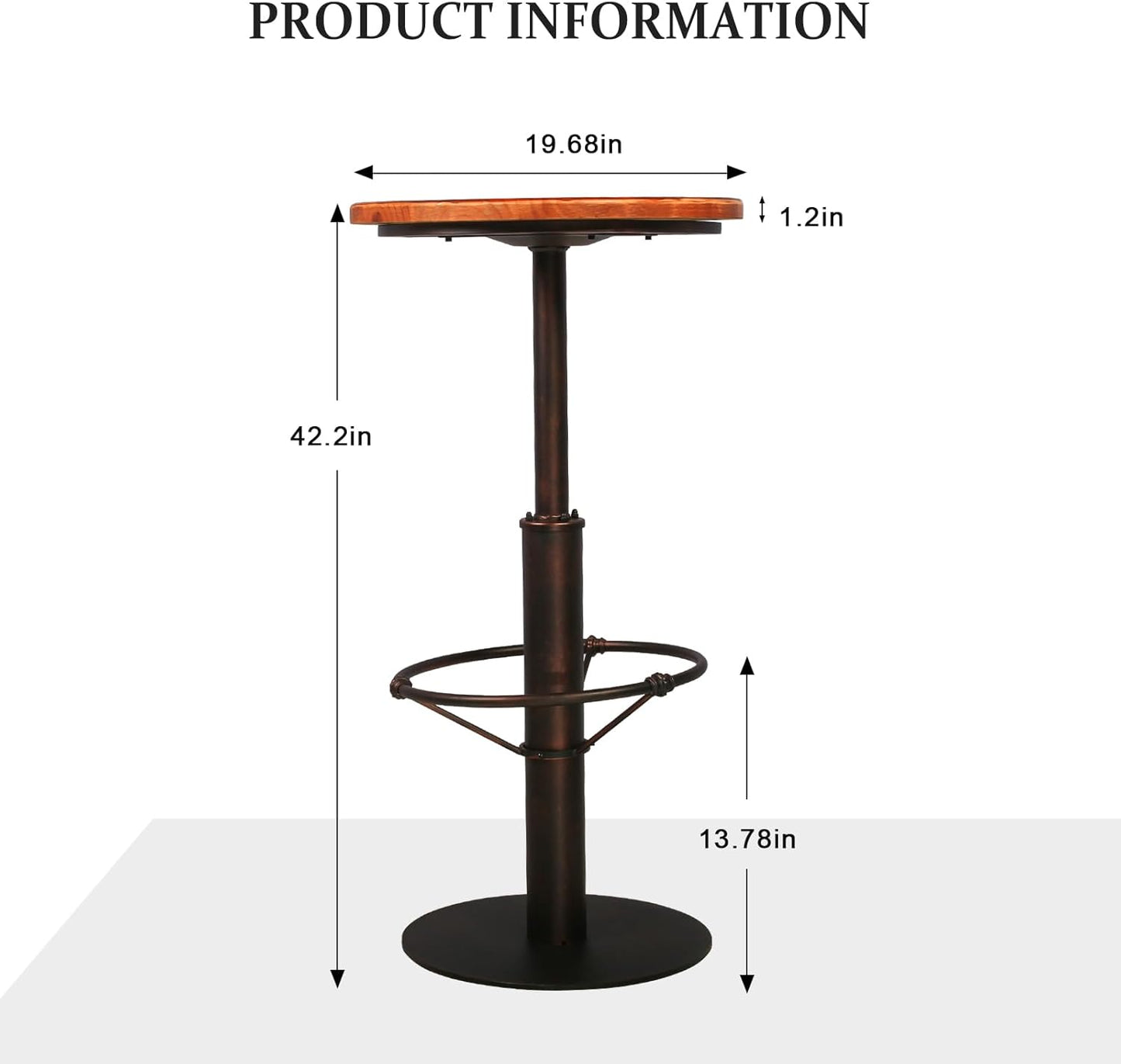 Topower Industrial Pub Table 19.7" Round Solid Pine Wood Top 42.2" Height Bar Table with Metal Base, Tall Pub Table for Kitchen, Dining Room, Coffee Shop, Copper