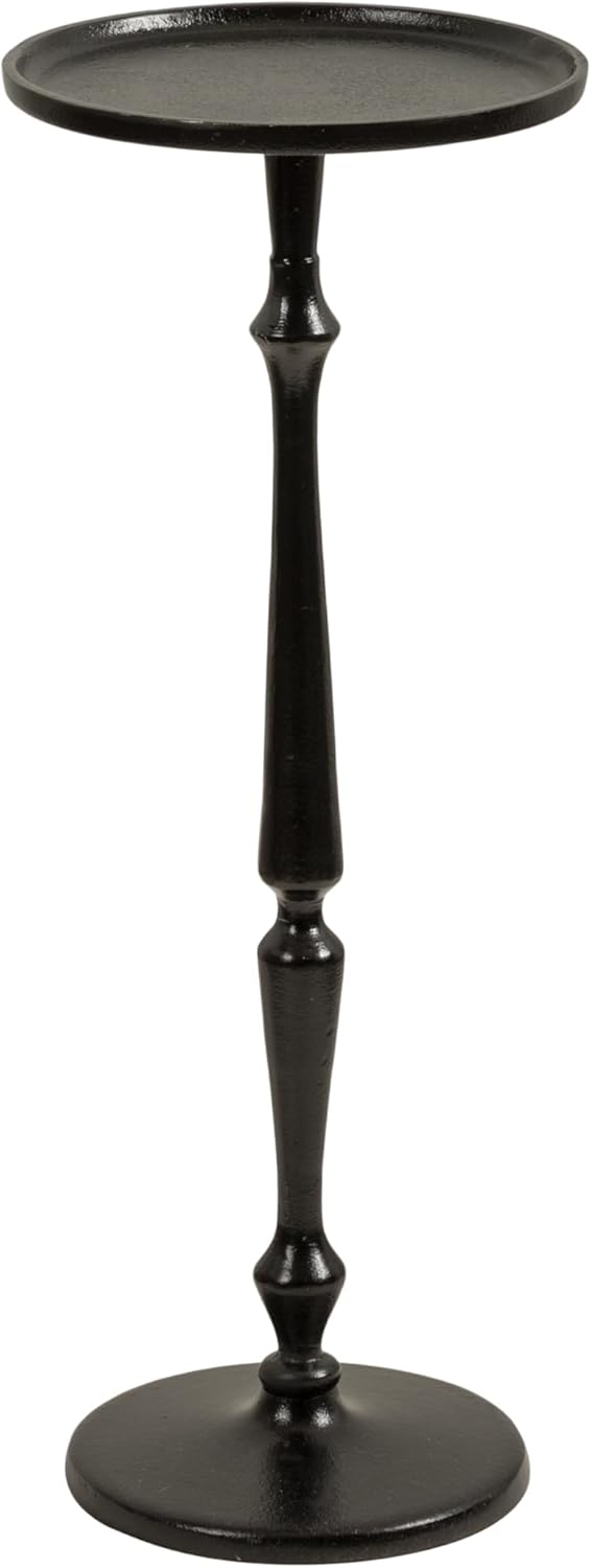 Kate and Laurel Carling Traditional Metal Round Drink Table, 9 x 9 x 22, Black, Vintage Cast Aluminum Accent Table with Unique Spindle Design for Use as Indoor Plant Stand or Living Room Decor Piece