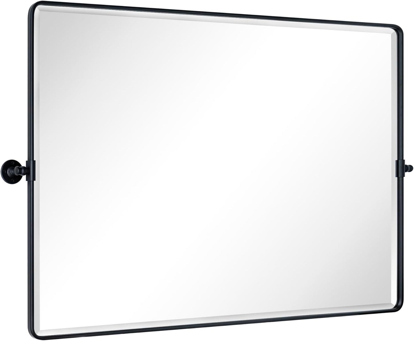 TEHOME 48x36'' Matt Black Horizontal Pivoting Bathroom Vanity Mirror Large Black 36x48'' Metal Framed Rectangle Tilting Beveled Vanity Mirrors for Wall