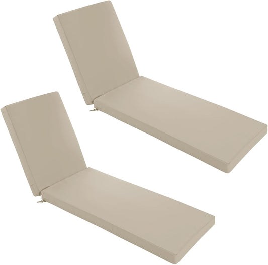 Chaise Lounge Cushions Outdoor Set of 2 - Waterproof and Fade Resistant Sun Lounger Replacement Cushion - Patio Lounger Pads with Removable Cover for Pool, Deck, Lawn, 72 x 21 x 3 Inch, Cream