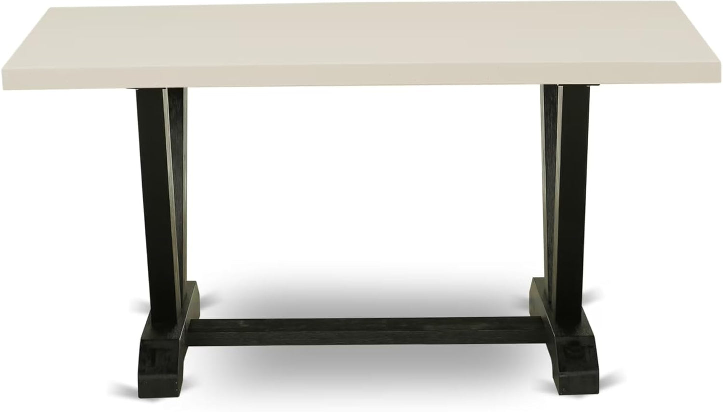 East West Furniture V626VE650-5 5 Piece Dining Set Includes a Rectangle Dining Room Table with V-Legs and 4 Dark Gotham Linen Fabric Parson Chairs, 36x60 Inch, Multi-Color