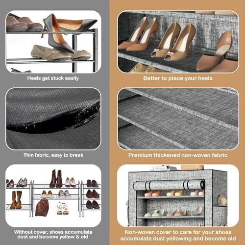 Covered Shoe Rack Tall Metal Shoes Rack Organizer for Entryway Garage Closet Tall Shoe Shelf Shoe Storage Cabinet Free Standing Large Garage Shoes Racks Organizer