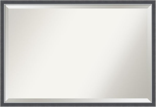 Amanti Art Black Bathroom Mirror for Over Sink, 26x38 Eva Black Silver Thin Rectangle Vanity Mirror, Large Modern Frame, Hangs Horizonally and Vertically, Bathroom Wall Decor, Beveled Edge