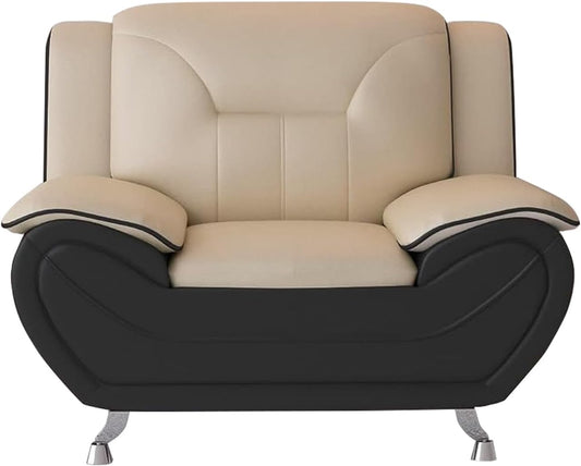 Container Furniture Direct Michael Modern Faux Leather Upholstered Stainless Steel Legs Living Room, Chair, Camel/Black