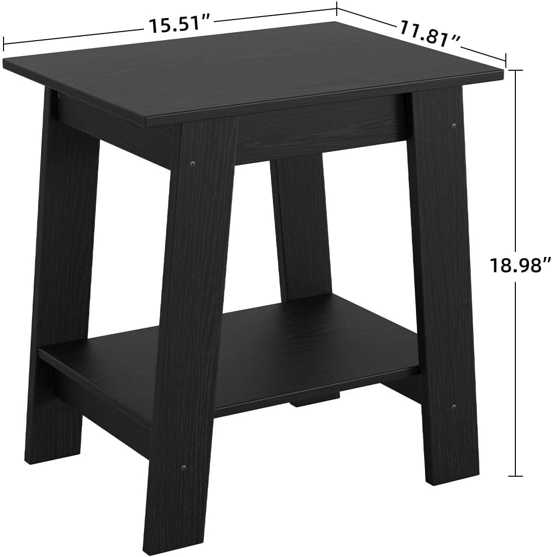 Garvee End Table, Side Table with 2-Tier Storage Shelf, Sofa Table for Small Space, Square Nightstand for Entryway, Farmhouse, Living Room, Easy Assembly, Black