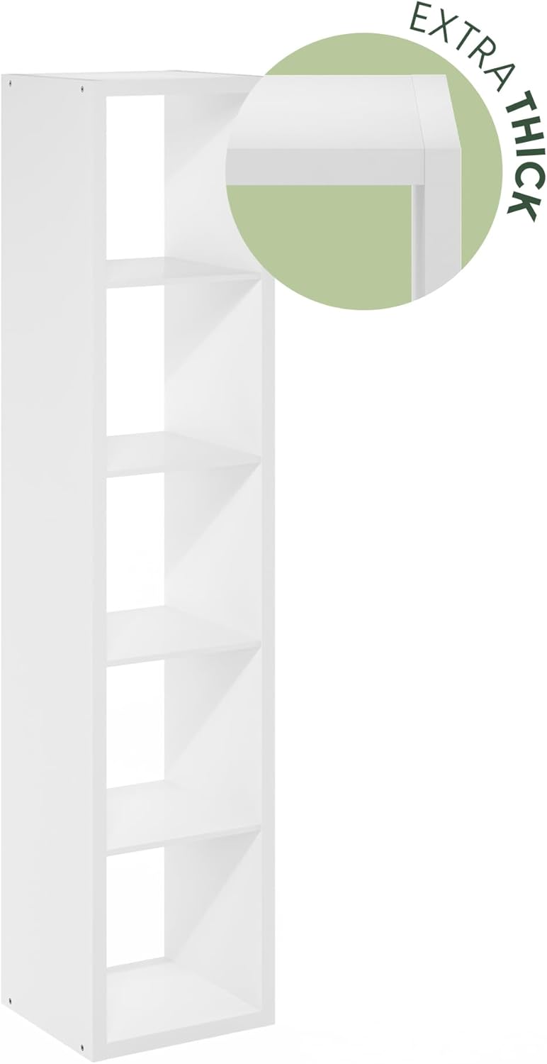 Furinno Cubicle Open Back Decorative Verticle Cube Storage Organizer, 5-Cube, White