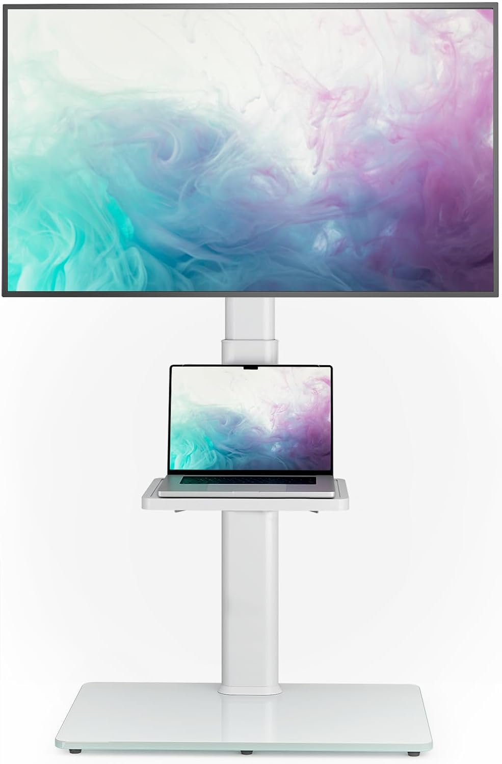 AX WABER Universal Floor TV Stand with Mount 70 Degree Swivel 9 Level Height Adjustable and Space Saving Design for Most 27 to 65 inch LCD, LED OLED TVs White